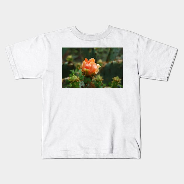 Orange Cactus Floral Blooms Kids T-Shirt by Star58